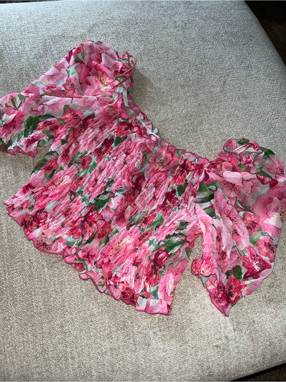 Zara Pink Floral Off-Shoulder Smocked Crop Top